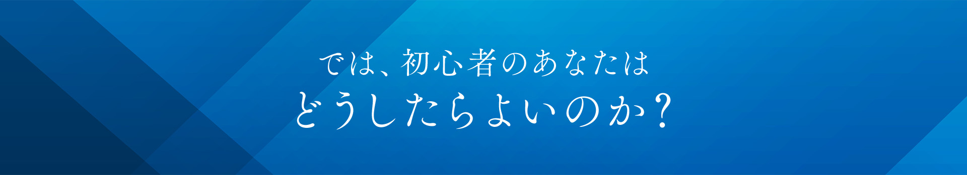 では、初心者のあなたはどうしたらよいのか？