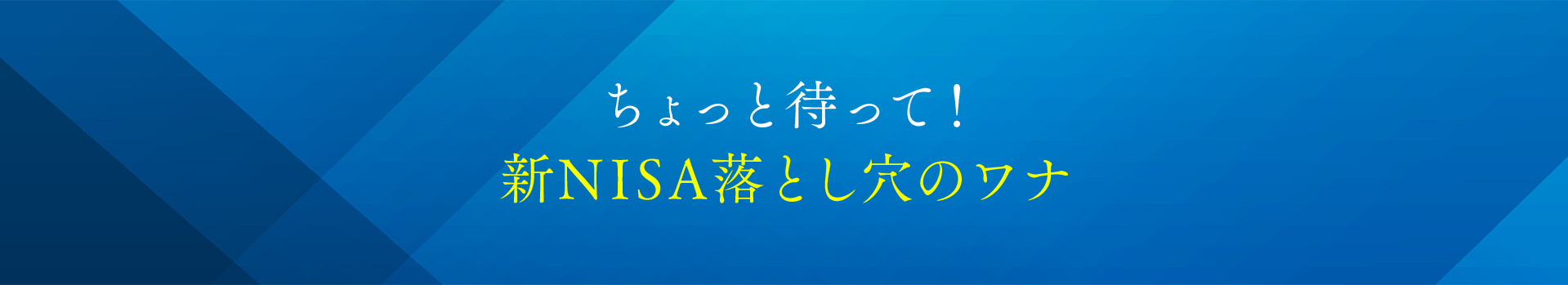 ちょっと待って！新NISA落とし穴のワナ