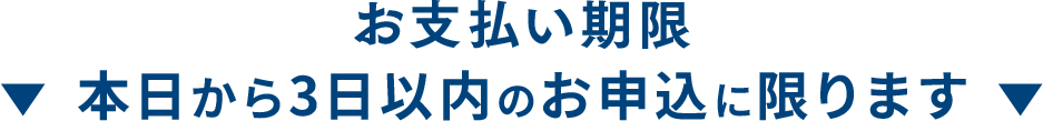 お支払い期限　本日から３日以内のお申込に限ります